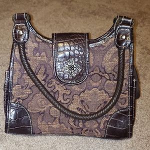Rosetti brown pattern leather and cloth purse